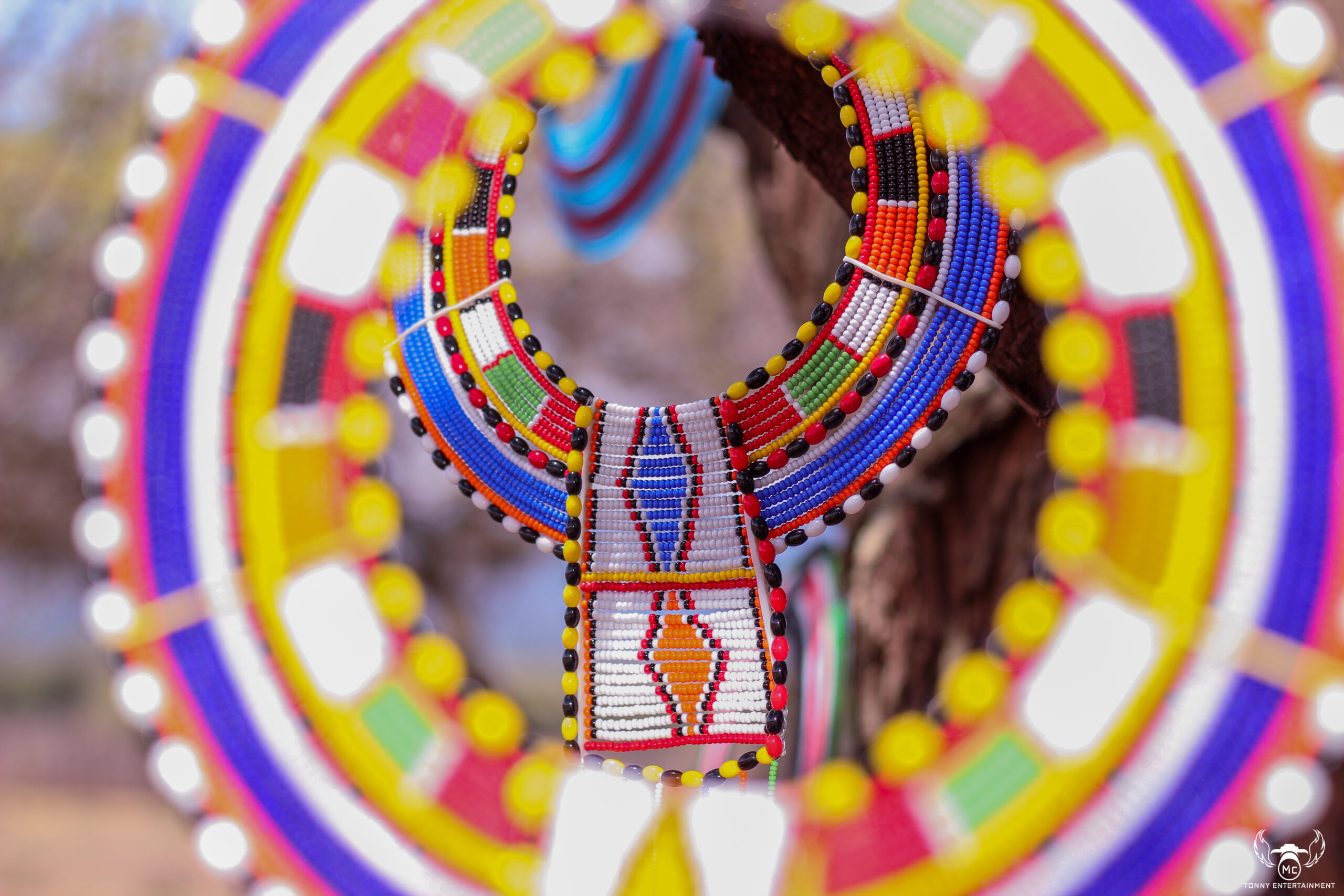 Close-up of Colorful Samburu Maasai Beadwork: Intricate Samburu Maasai beadwork featuring vibrant colors and traditional patterns, showcasing the rich cultural heritage and skilled craftsmanship of the artisan.